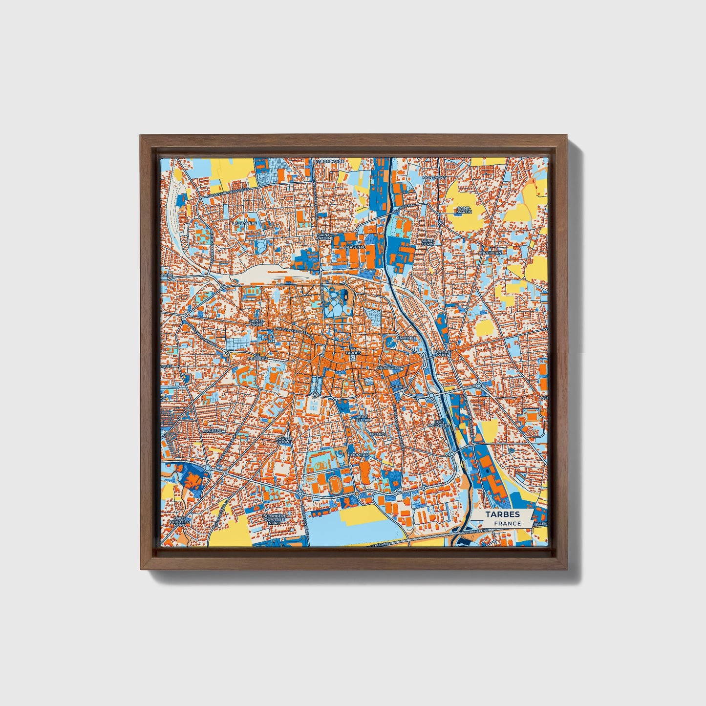 Tarbes France Colorful City Map Canvas Print • Dark Wooden Framed