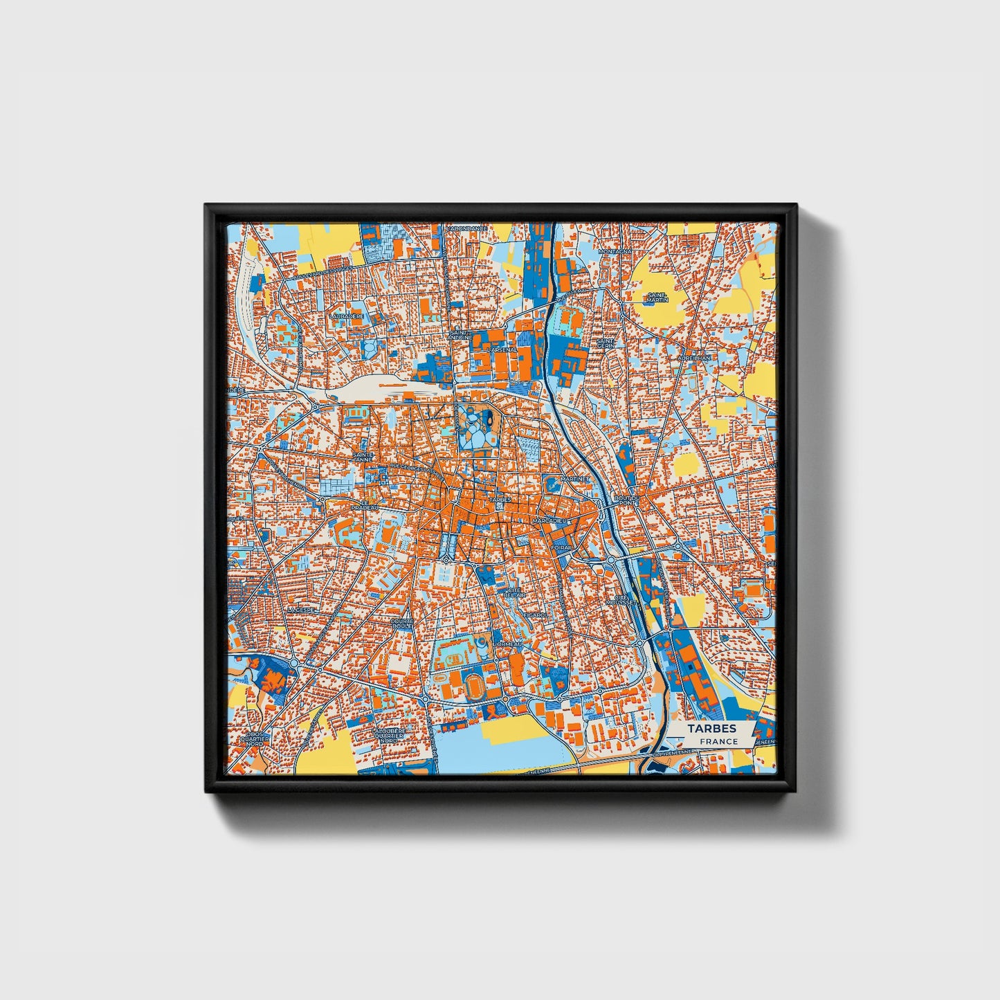 Tarbes France Colorful City Map Canvas Print • Black Framed