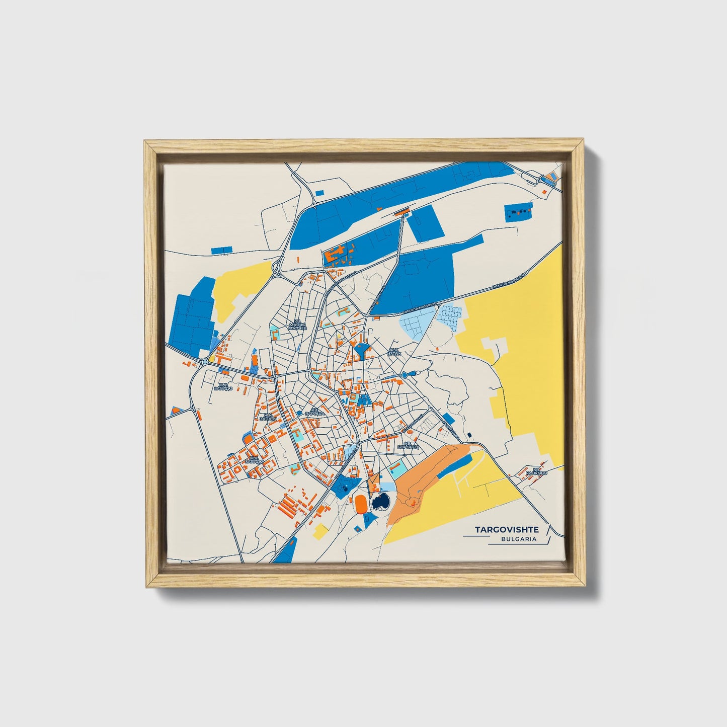 Търговище Bulgaria Colorful City Map Canvas Print • Natural Wooden Framed