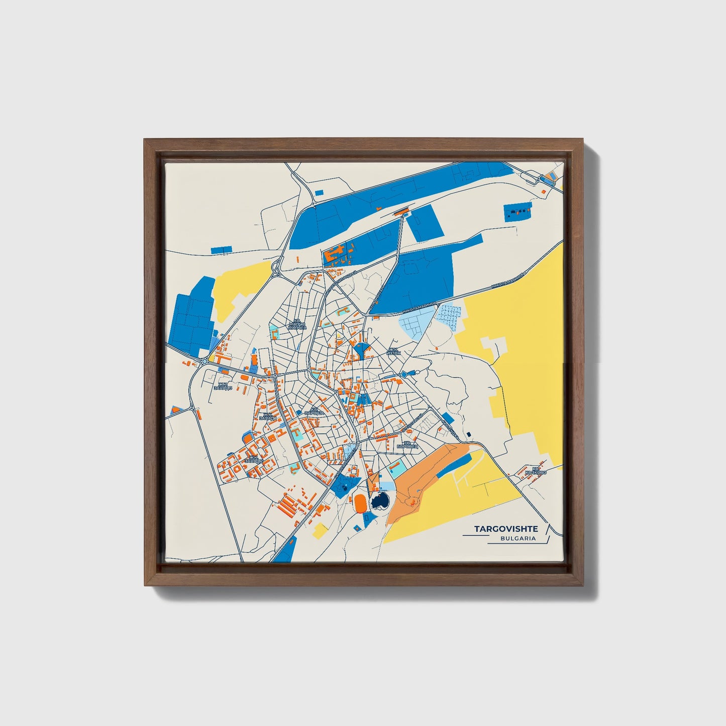 Търговище Bulgaria Colorful City Map Canvas Print • Dark Wooden Framed