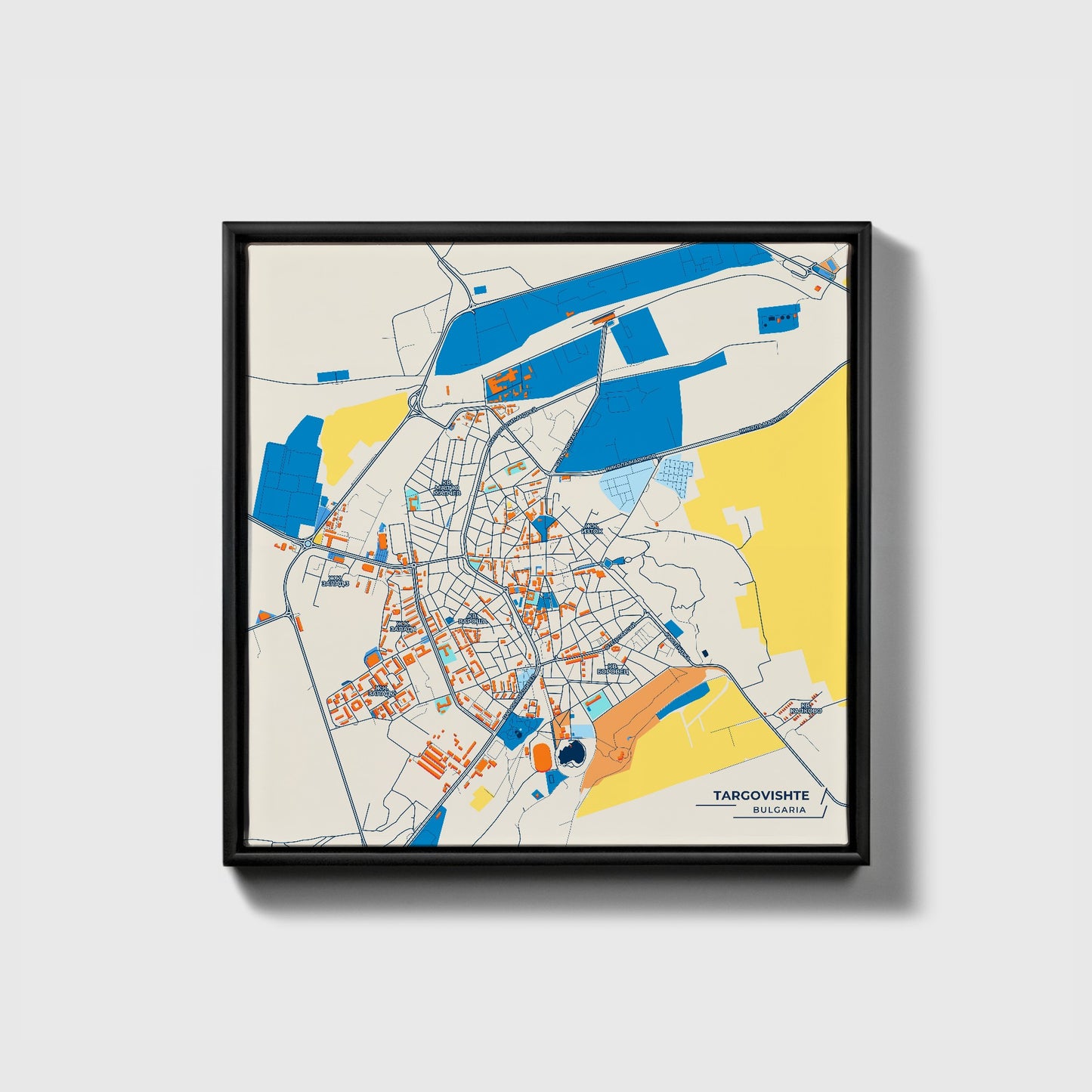 Търговище Bulgaria Colorful City Map Canvas Print • Black Framed