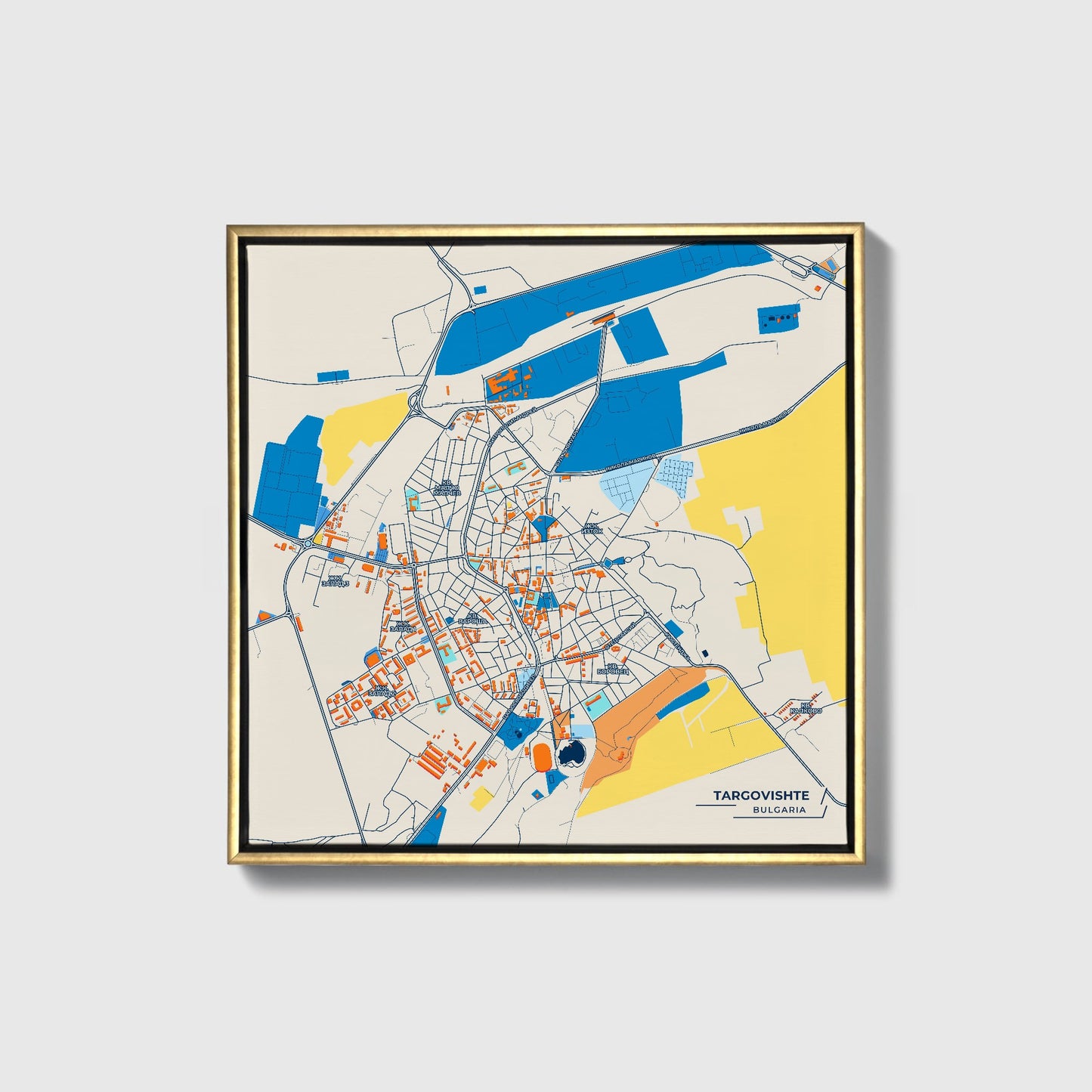 Търговище Bulgaria Colorful City Map Canvas Print • Gold Framed