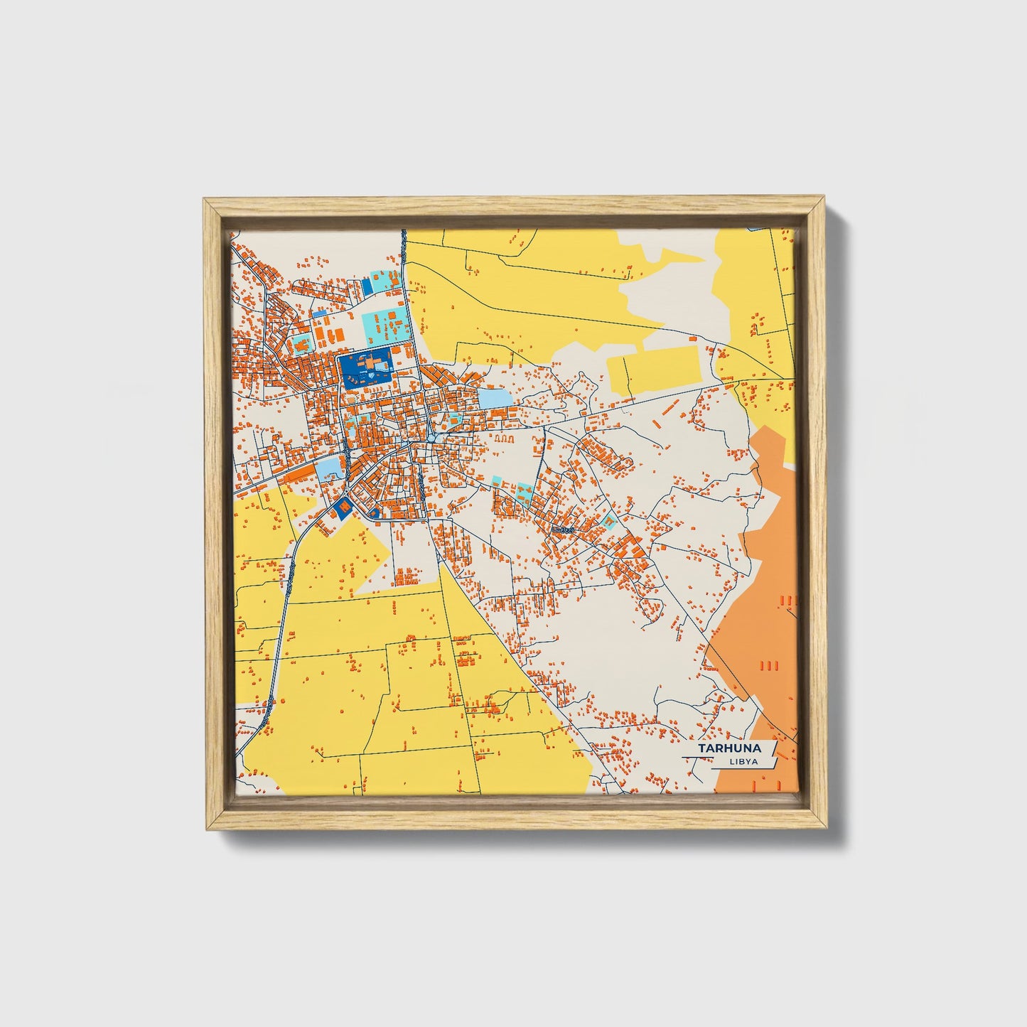 Tarhuna Libya Colorful City Map Canvas Print • Natural Wooden Framed