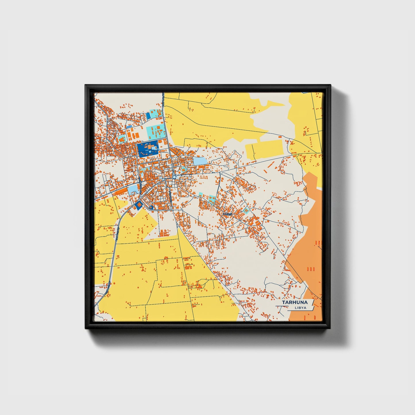 Tarhuna Libya Colorful City Map Canvas Print • Black Framed