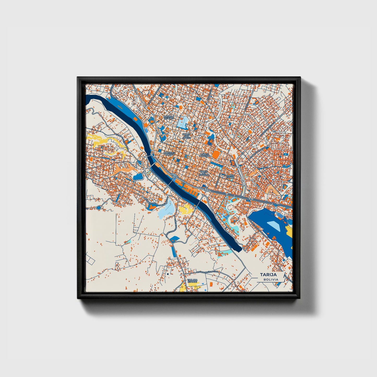 Tarija Bolivia Colorful City Map Canvas Print • Black Framed