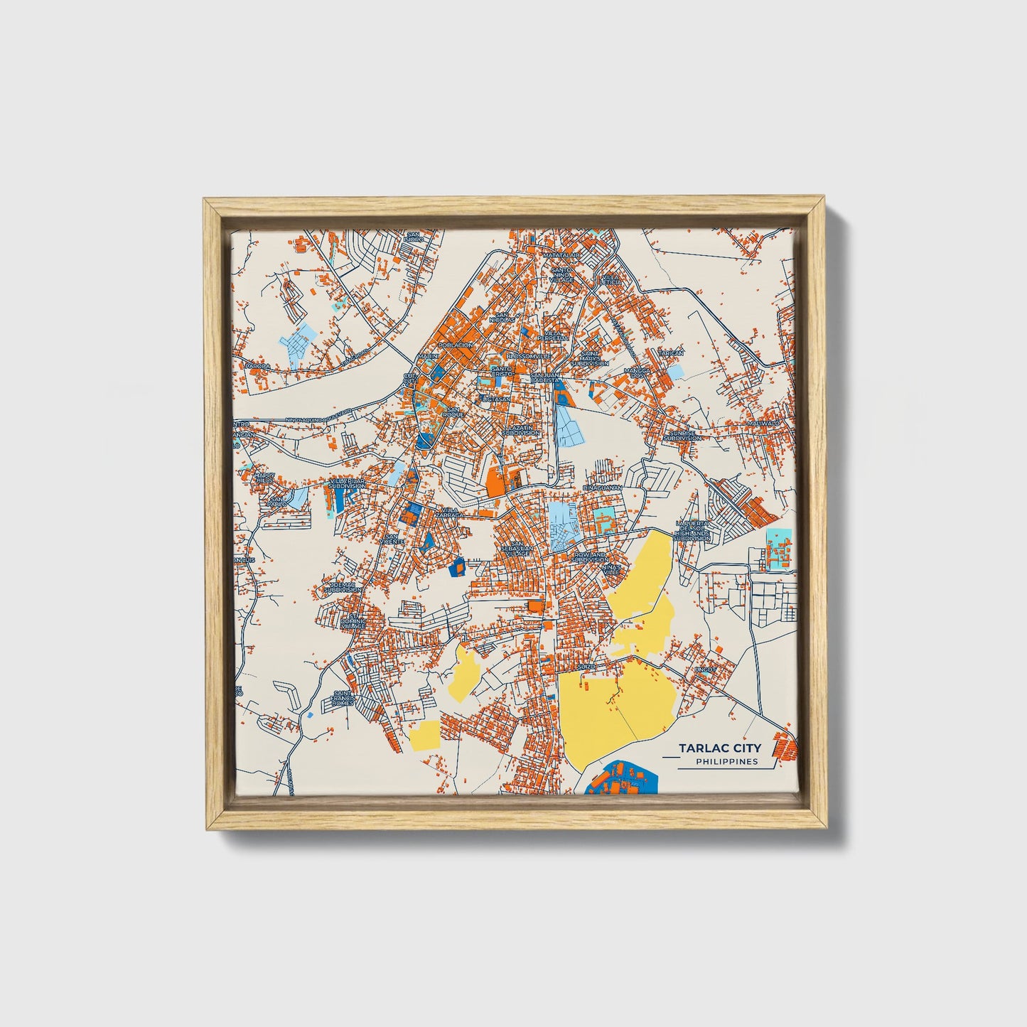Tarlac City Philippines Colorful City Map Canvas Print • Natural Wooden Framed