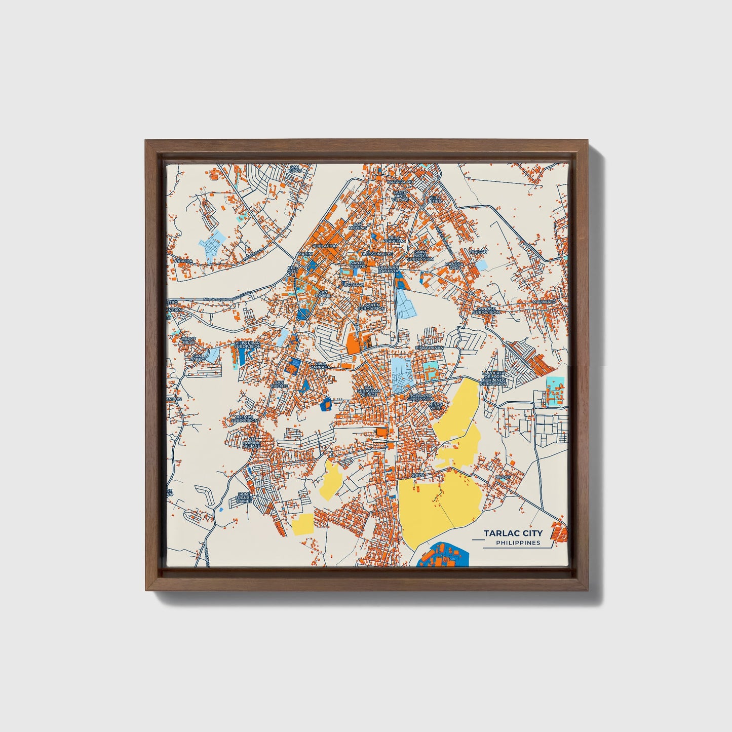 Tarlac City Philippines Colorful City Map Canvas Print • Dark Wooden Framed