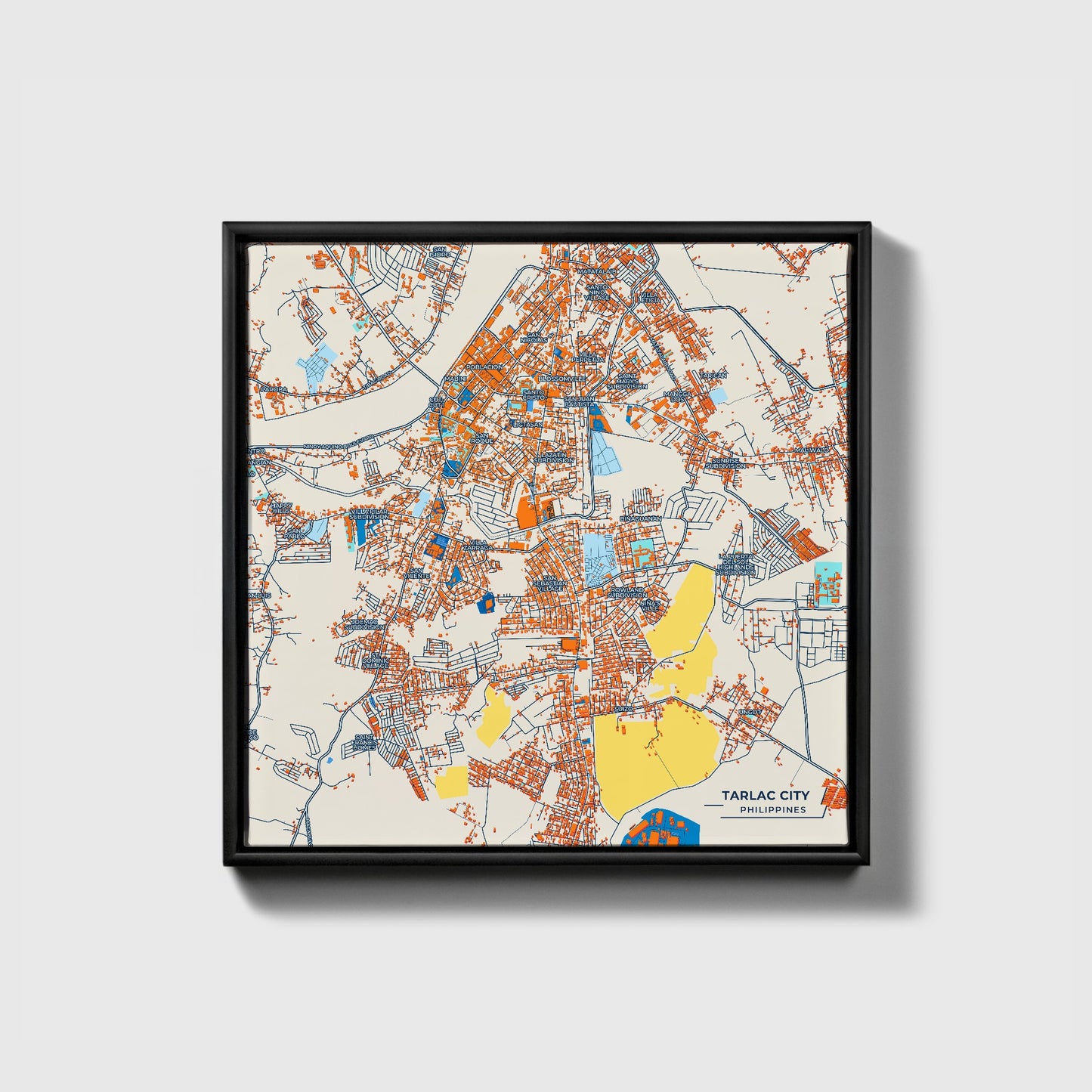 Tarlac City Philippines Colorful City Map Canvas Print • Black Framed