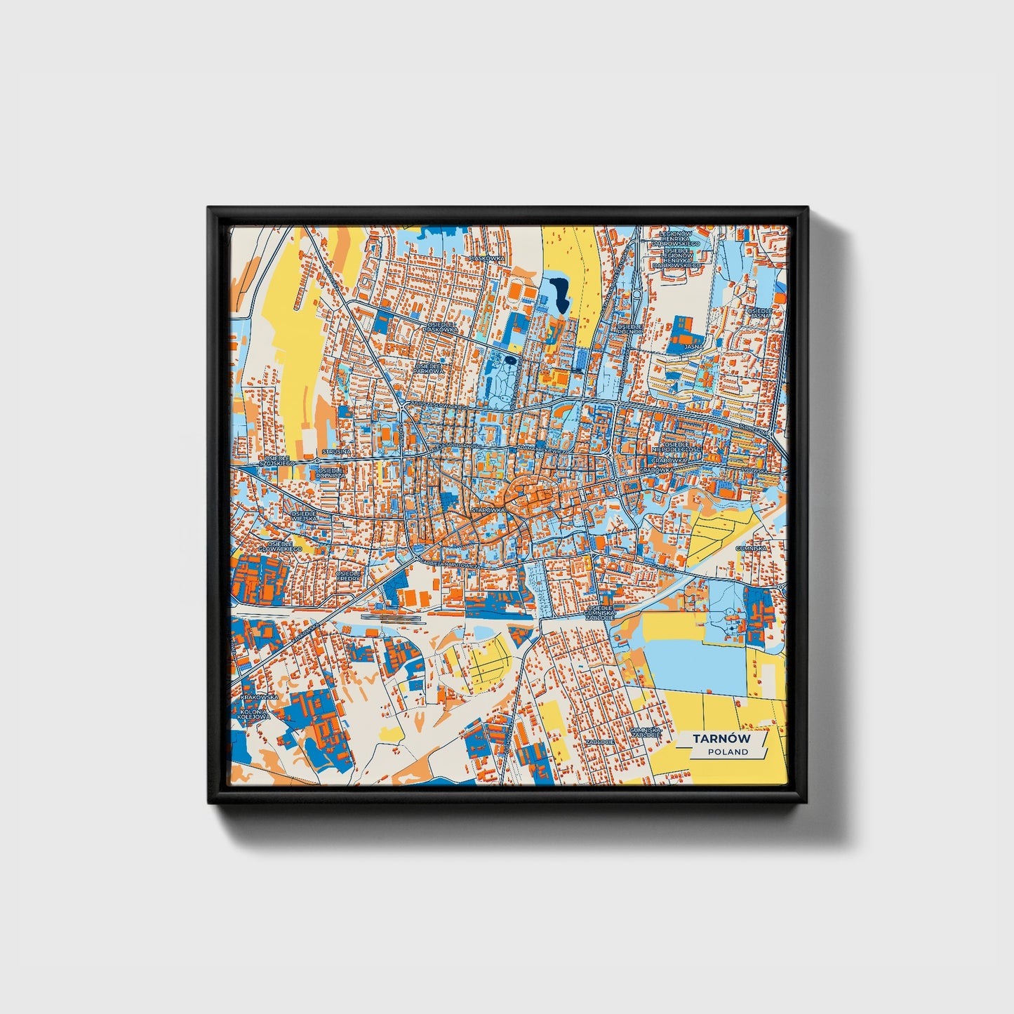 Tarnów Poland Colorful City Map Canvas Print • Black Framed