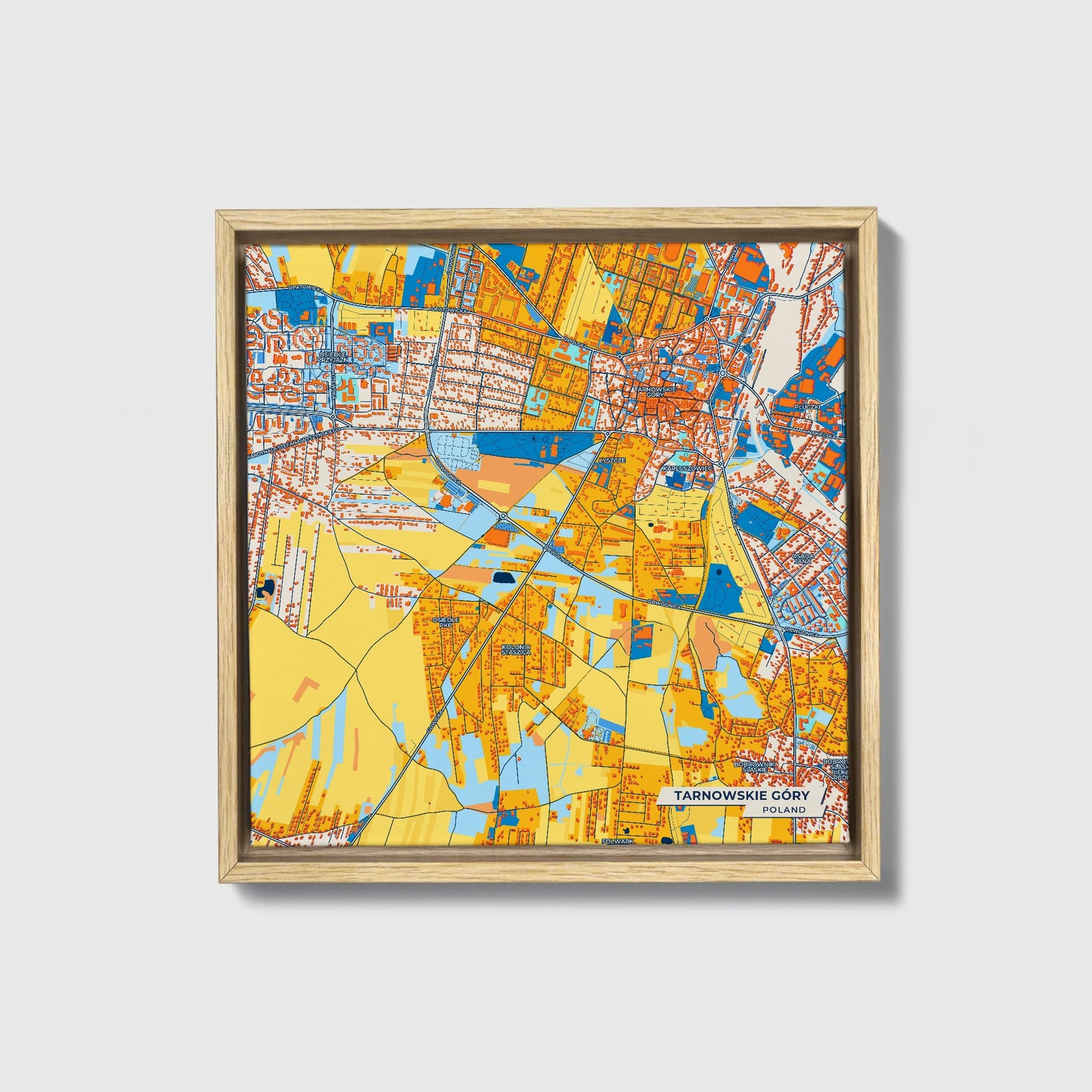 Tarnowskie Góry Poland Colorful City Map Canvas Print • Natural Wooden Framed