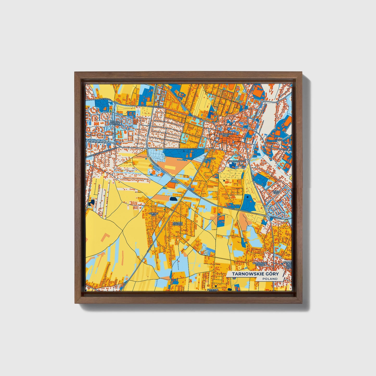 Tarnowskie Góry Poland Colorful City Map Canvas Print • Dark Wooden Framed