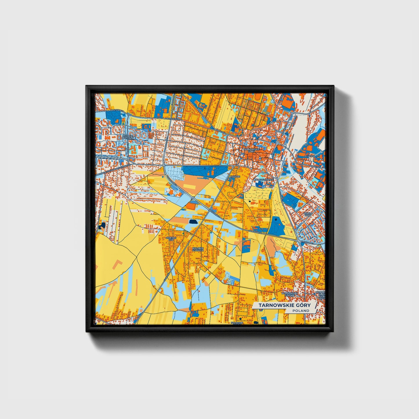 Tarnowskie Góry Poland Colorful City Map Canvas Print • Black Framed