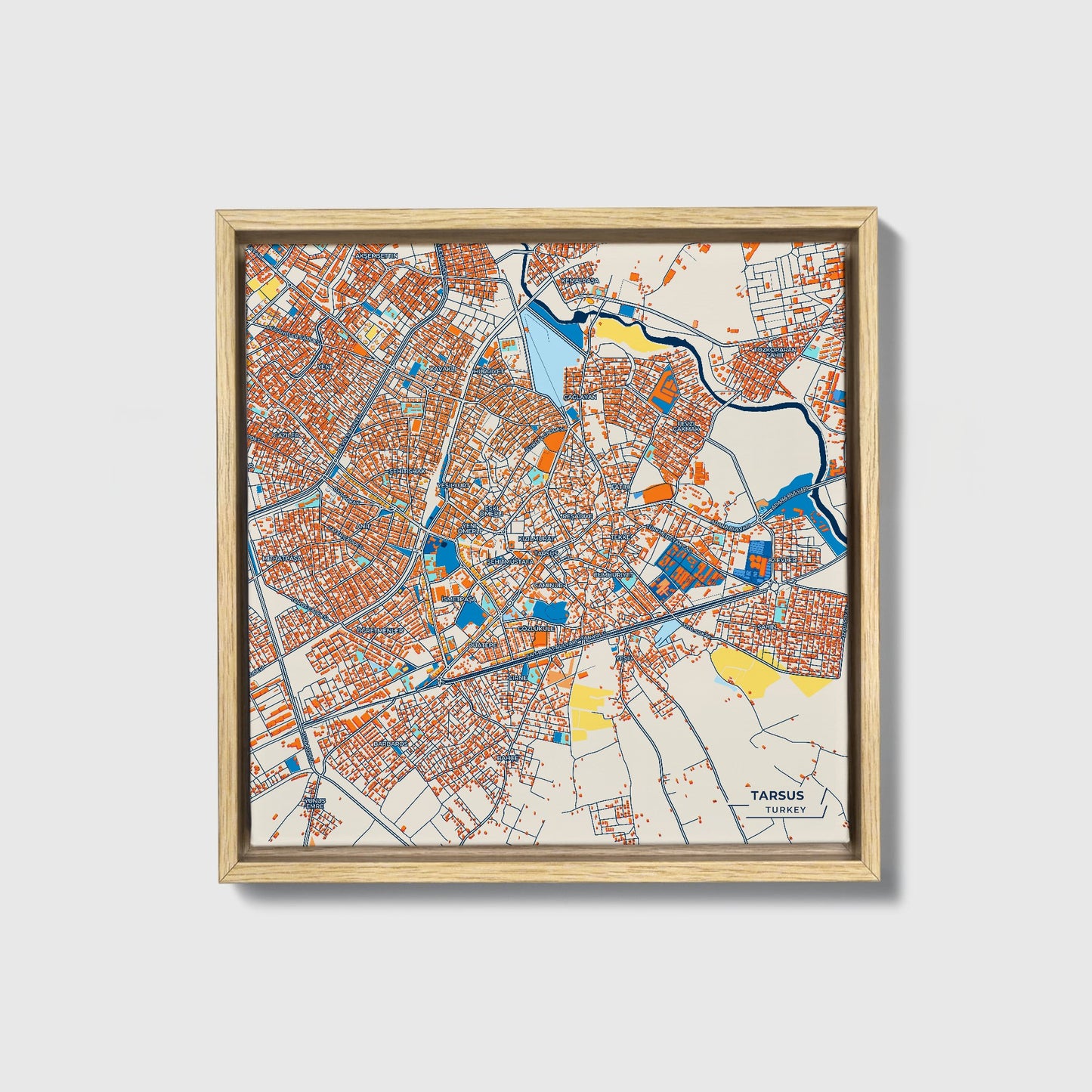 Tarsus Turkey Colorful City Map Canvas Print • Natural Wooden Framed