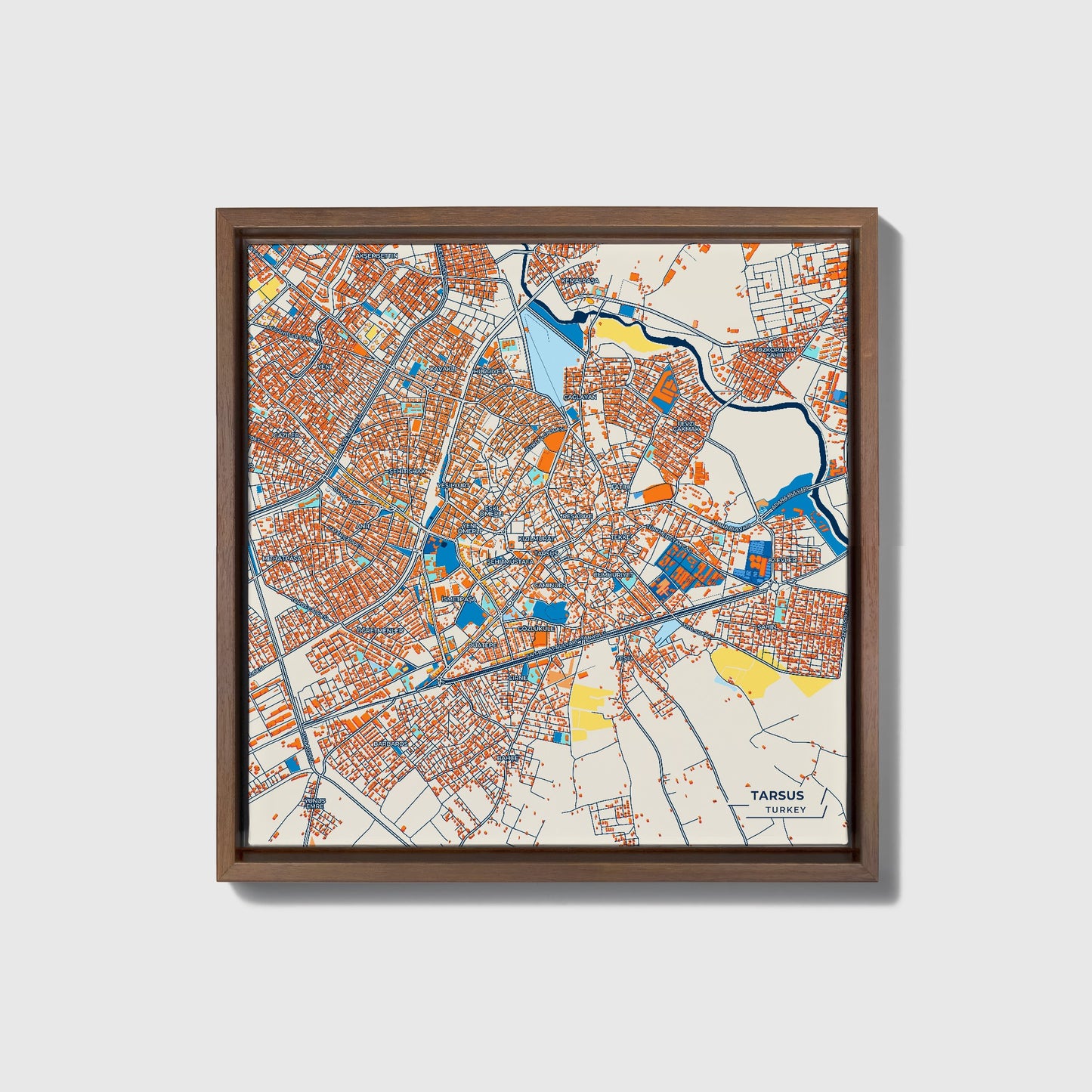 Tarsus Turkey Colorful City Map Canvas Print • Dark Wooden Framed