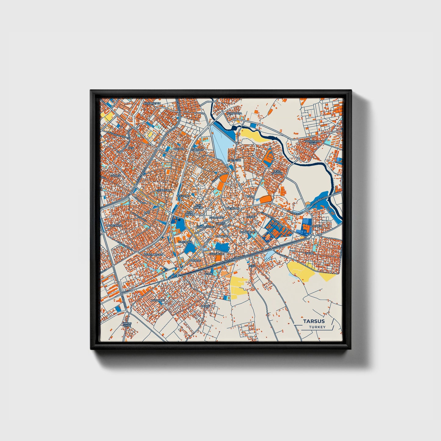 Tarsus Turkey Colorful City Map Canvas Print • Black Framed