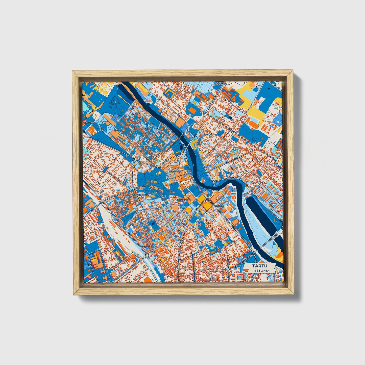 Tartu Estonia Colorful City Map Canvas Print • Natural Wooden Framed