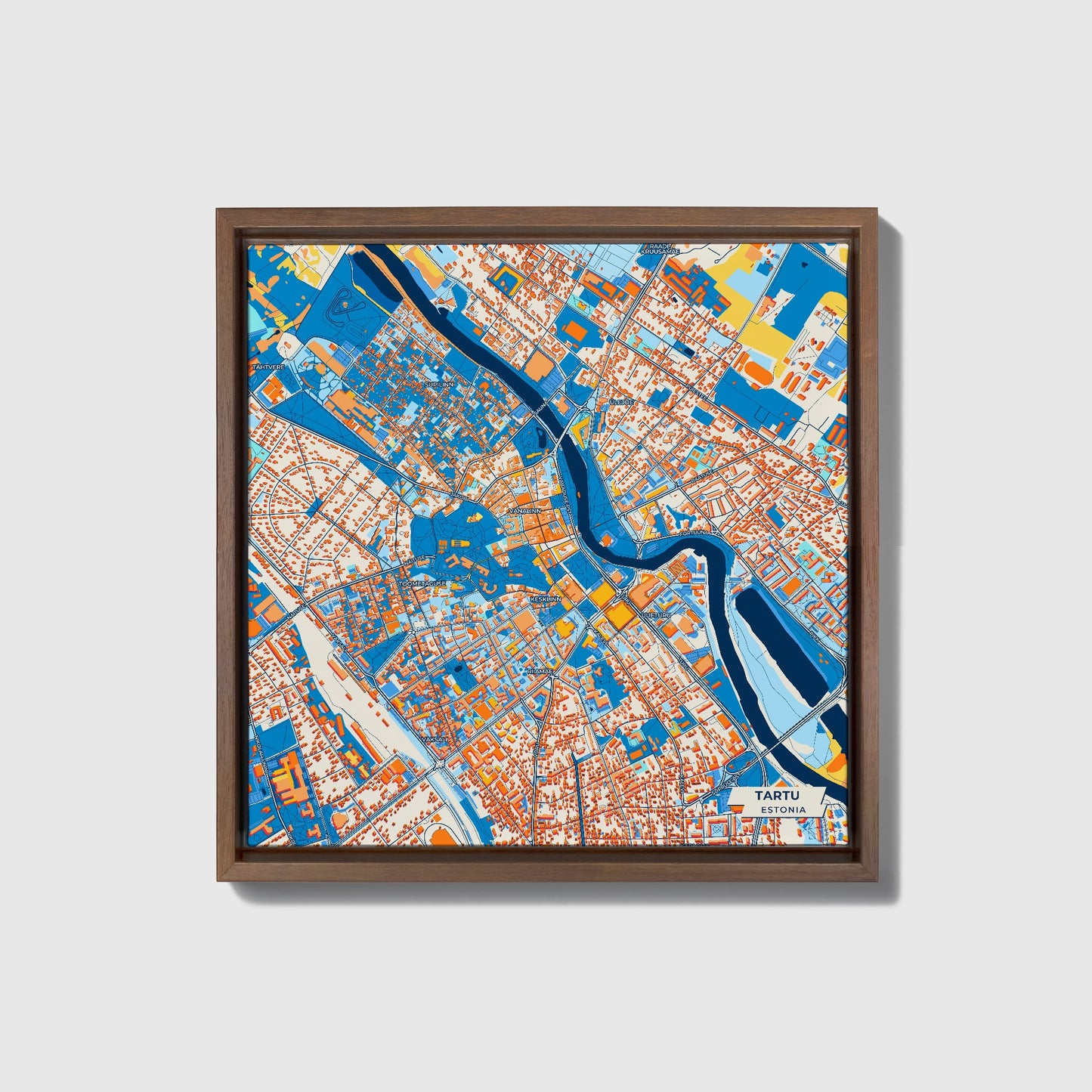Tartu Estonia Colorful City Map Canvas Print • Dark Wooden Framed