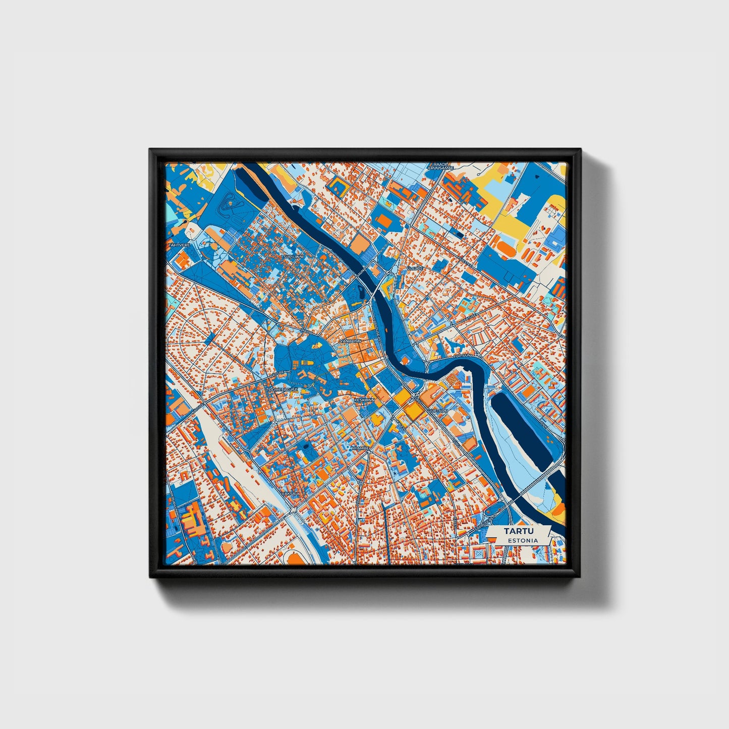 Tartu Estonia Colorful City Map Canvas Print • Black Framed
