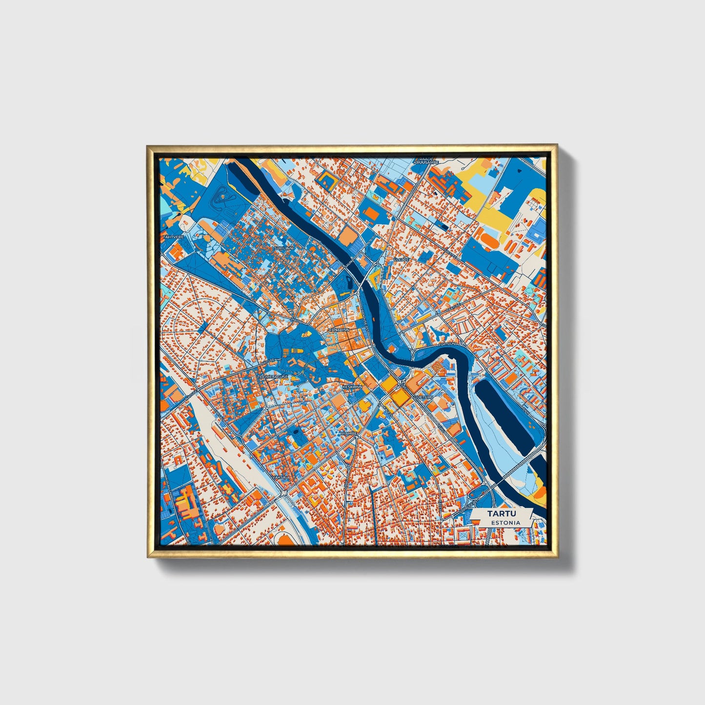 Tartu Estonia Colorful City Map Canvas Print • Gold Framed