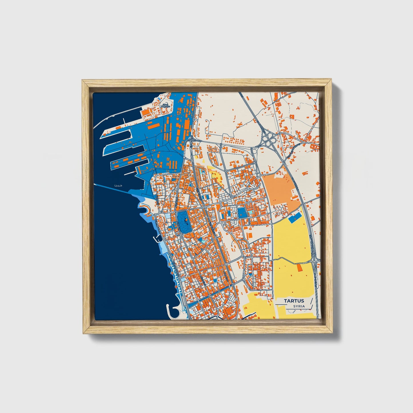 Tartus Syria Colorful City Map Canvas Print • Natural Wooden Framed