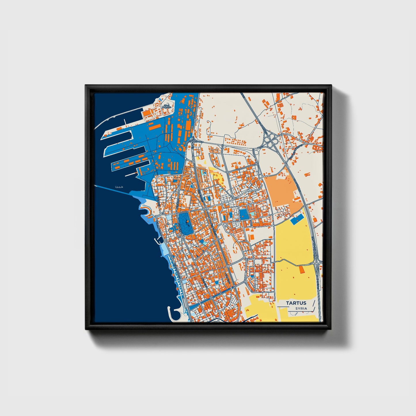 Tartus Syria Colorful City Map Canvas Print • Black Framed