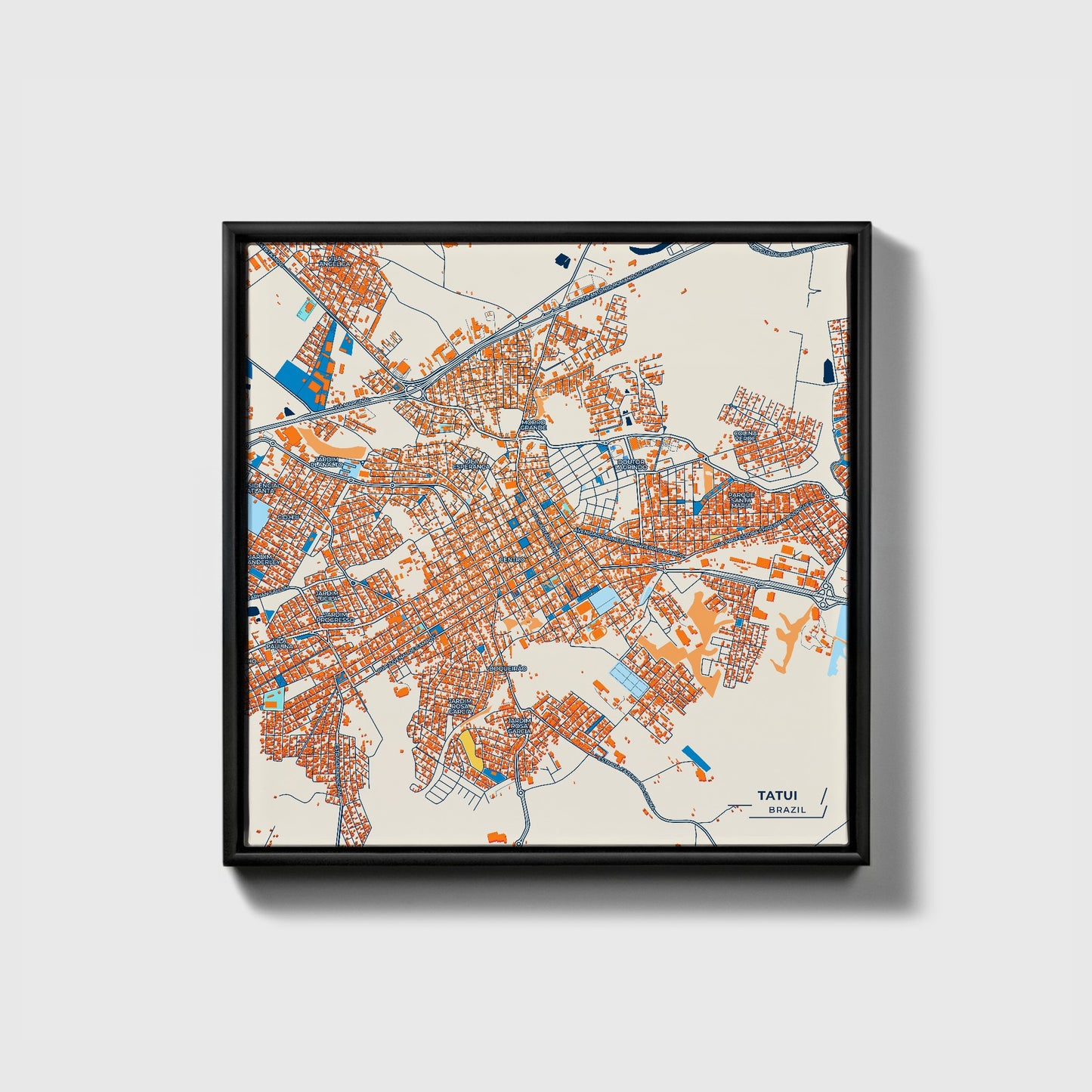 Tatui Brazil Colorful City Map Canvas Print • Black Framed