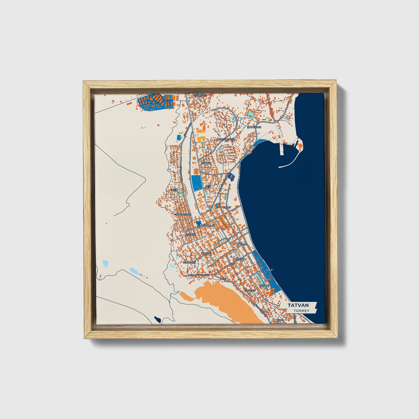 Tatvan Turkey Colorful City Map Canvas Print • Natural Wooden Framed