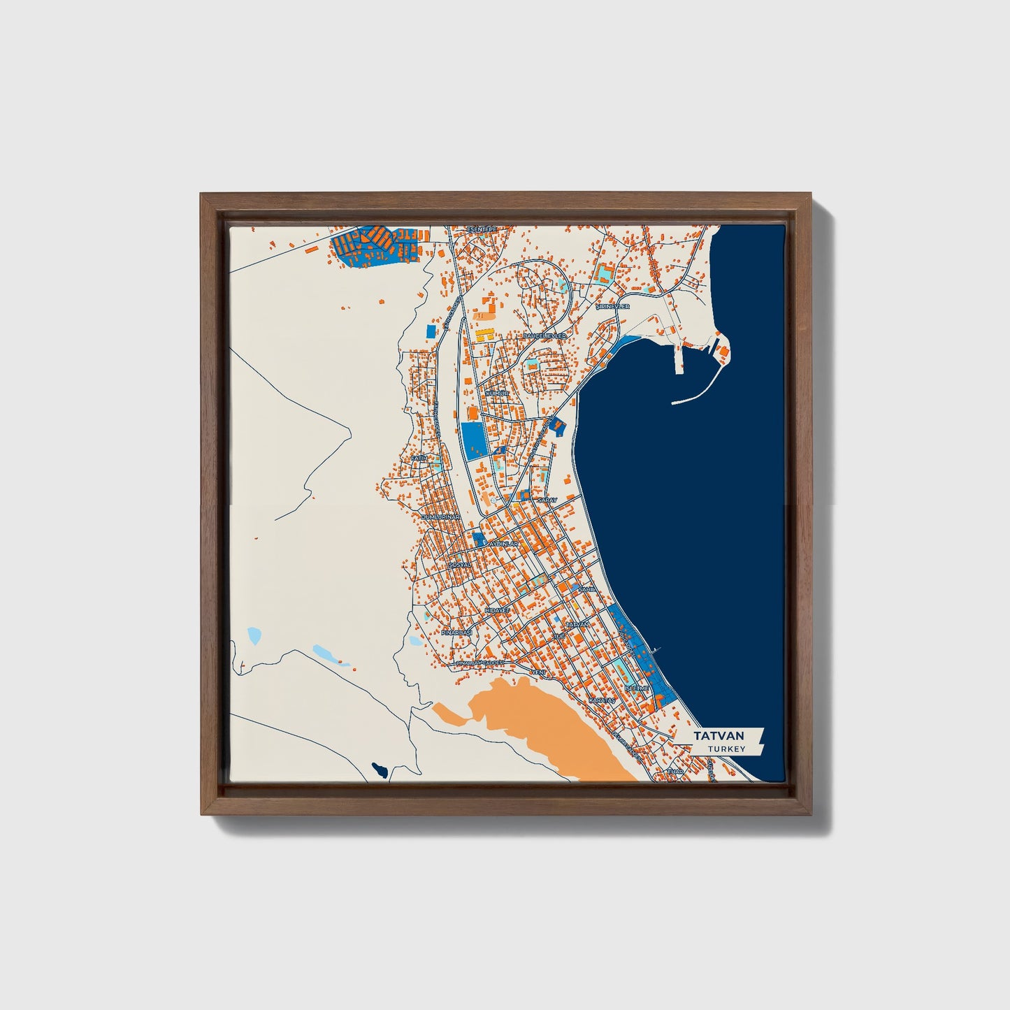 Tatvan Turkey Colorful City Map Canvas Print • Dark Wooden Framed