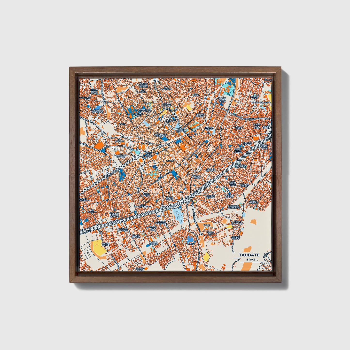 Taubate Brazil Colorful City Map Canvas Print • Dark Wooden Framed