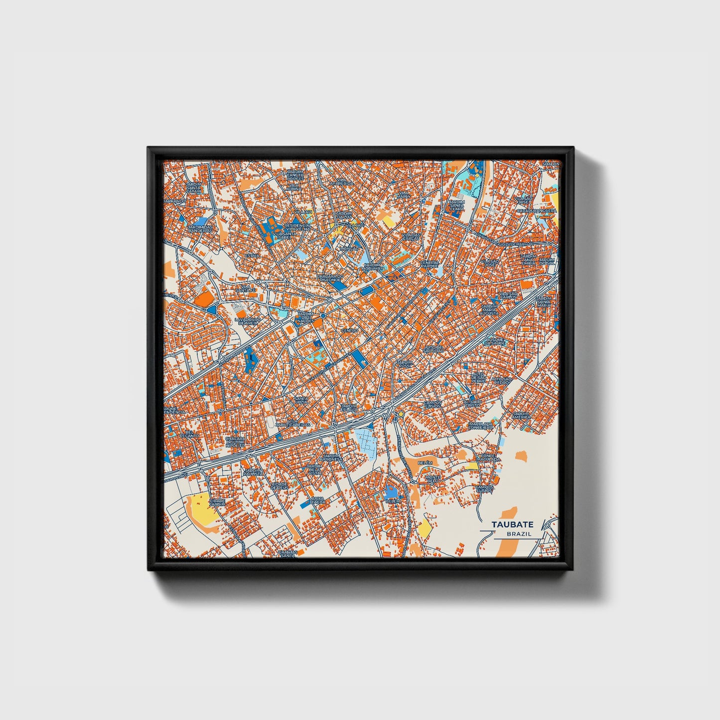 Taubate Brazil Colorful City Map Canvas Print • Black Framed