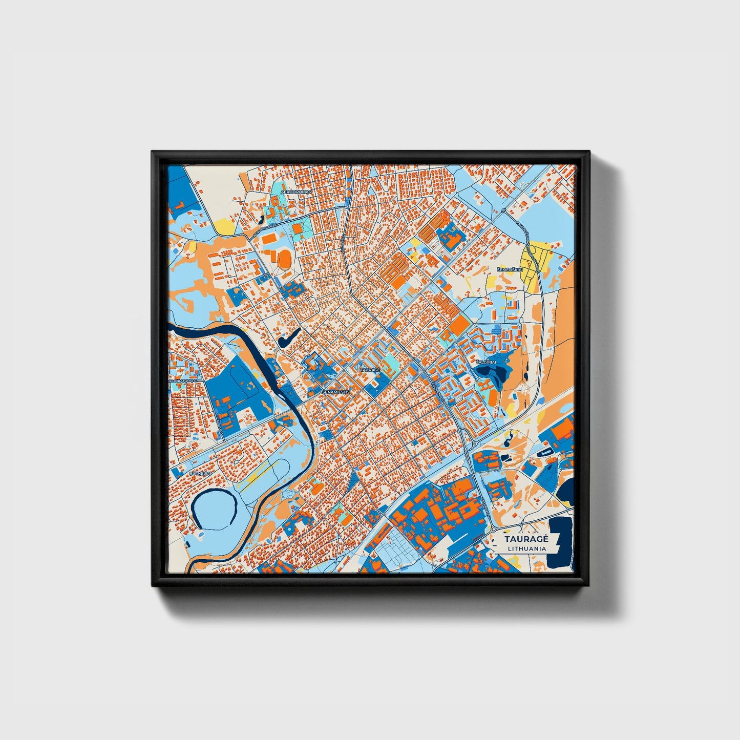 Tauragė Lithuania Colorful City Map Canvas Print • Black Framed