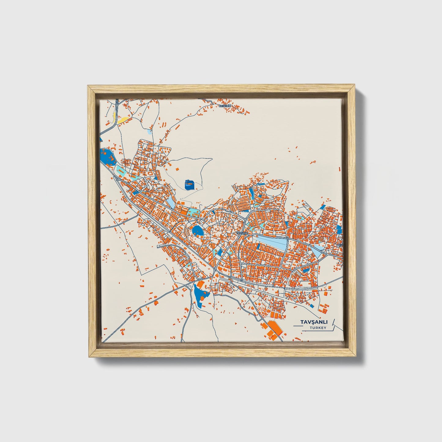 Tavşanli Turkey Colorful City Map Canvas Print • Natural Wooden Framed