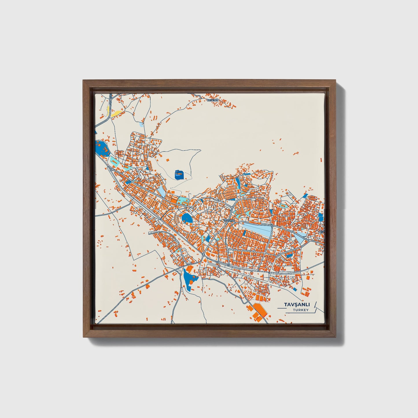 Tavşanli Turkey Colorful City Map Canvas Print • Dark Wooden Framed