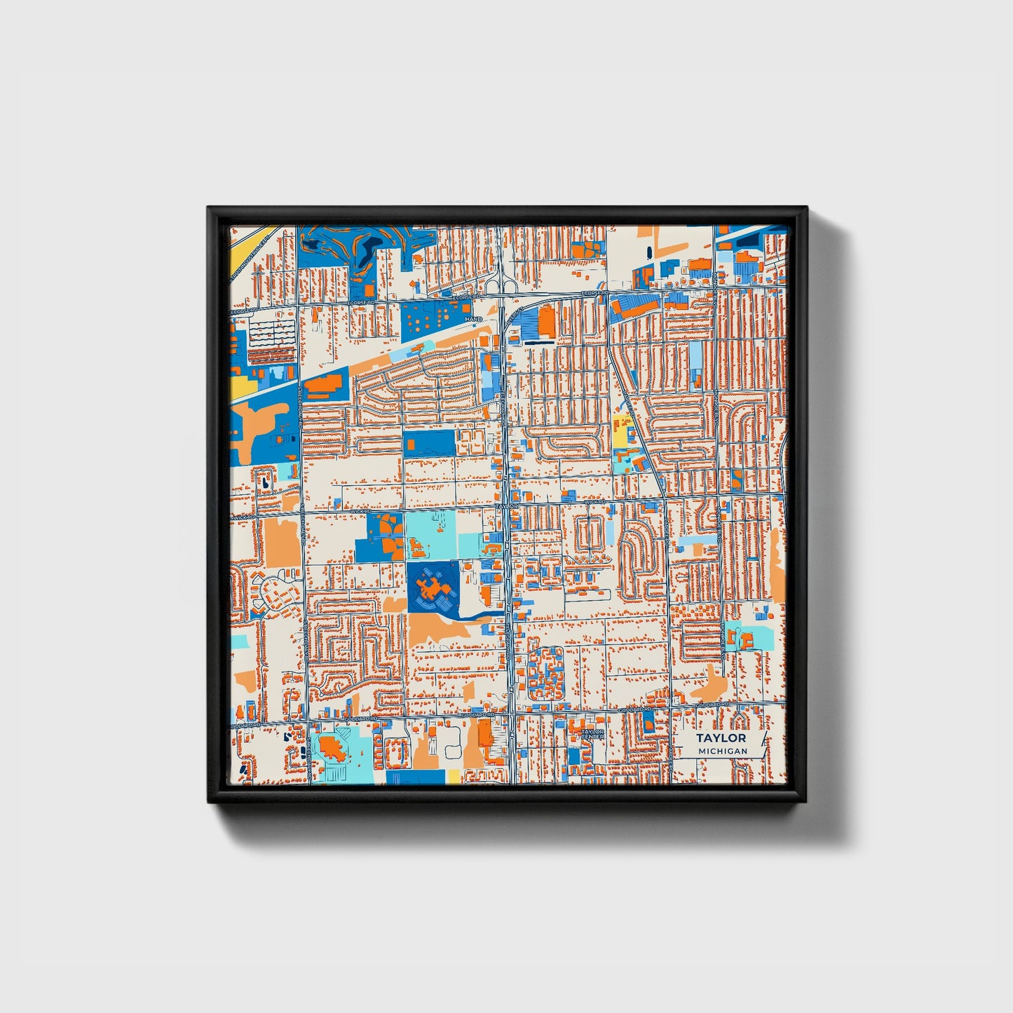 Taylor Michigan Colorful City Map Canvas Print • Black Framed