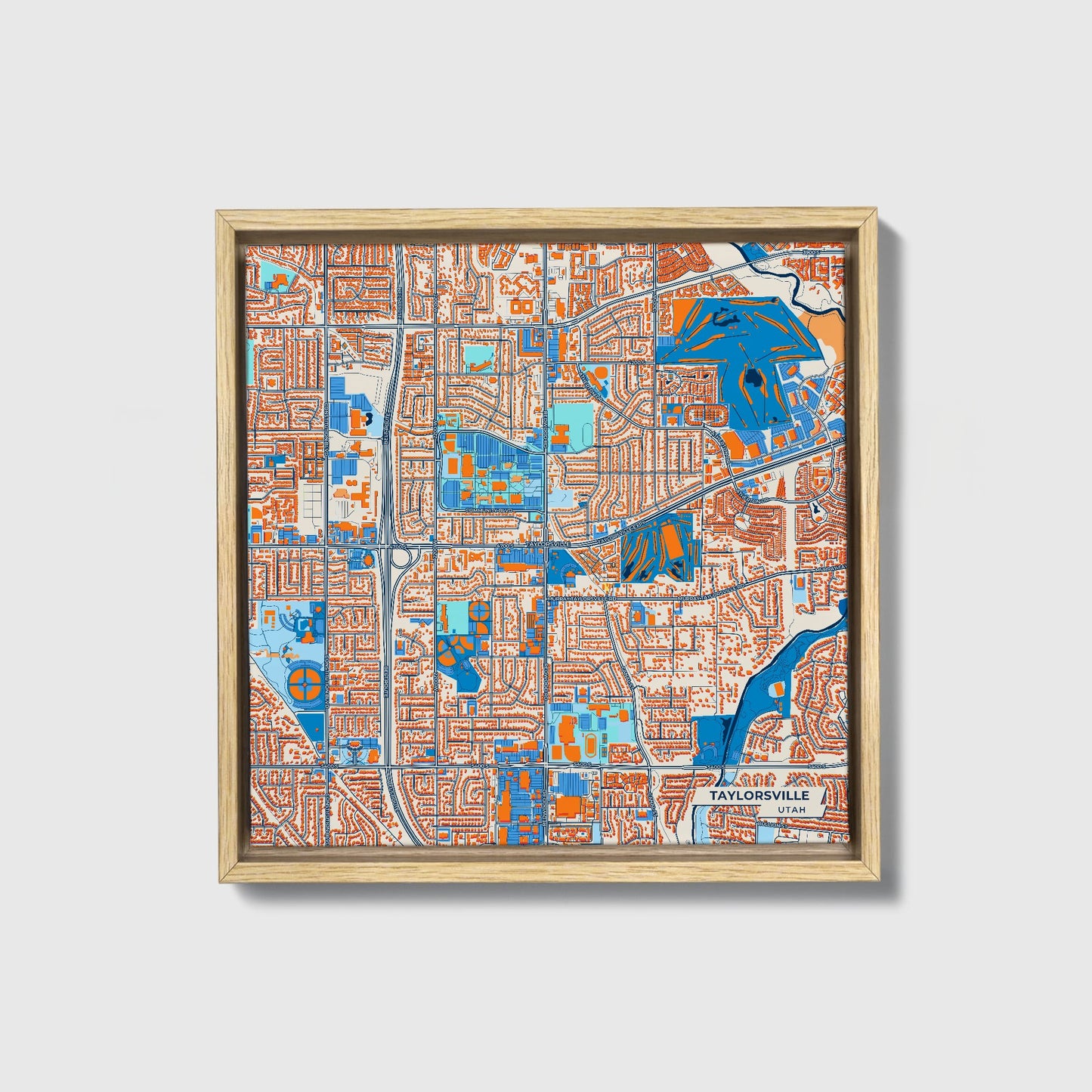 Taylorsville Utah Colorful City Map Canvas Print • Natural Wooden Framed