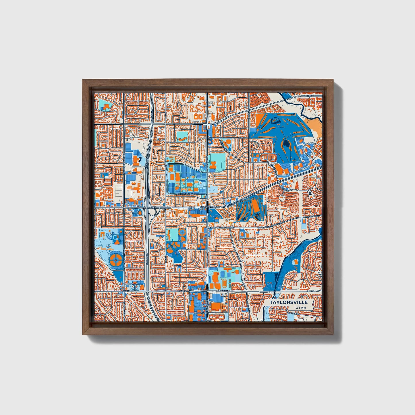 Taylorsville Utah Colorful City Map Canvas Print • Dark Wooden Framed