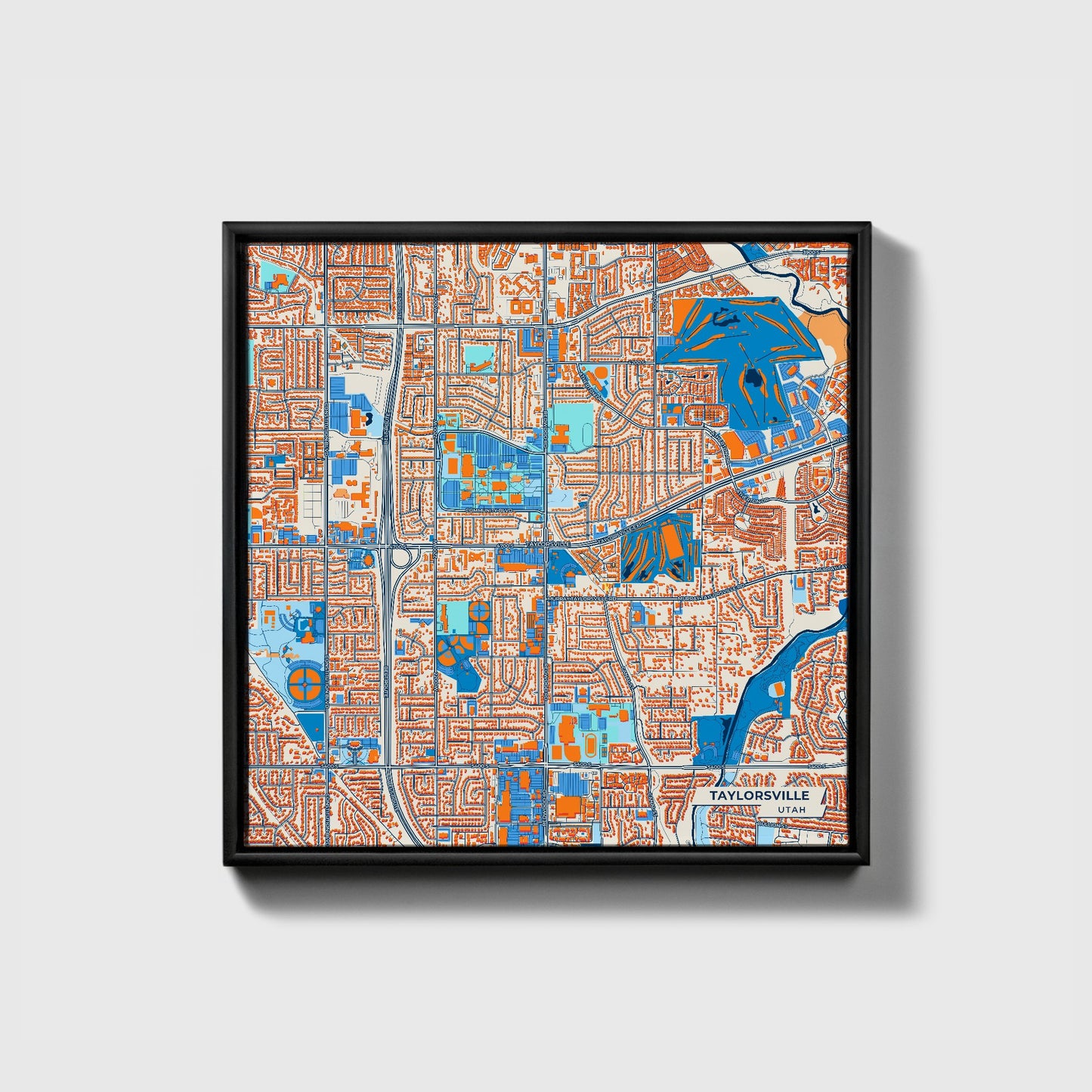 Taylorsville Utah Colorful City Map Canvas Print • Black Framed