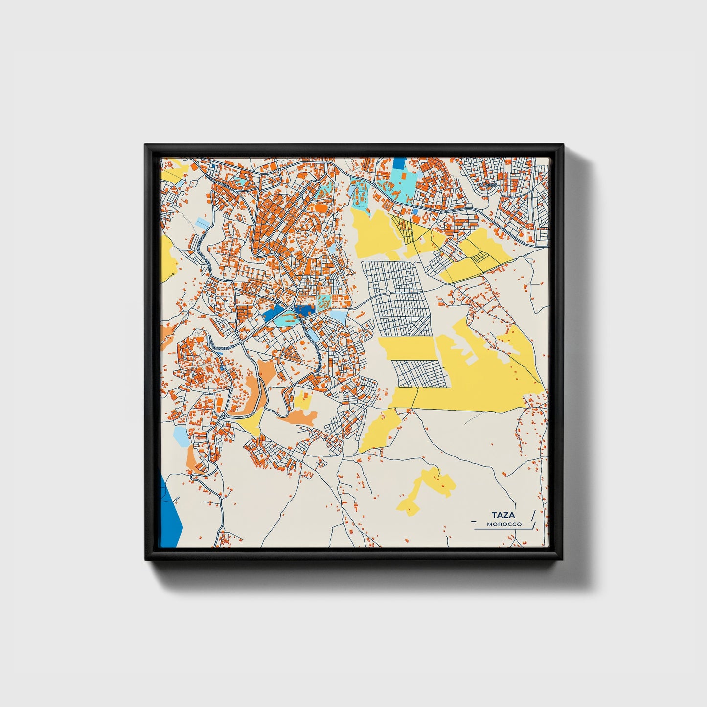 Taza Morocco Colorful City Map Canvas Print • Black Framed
