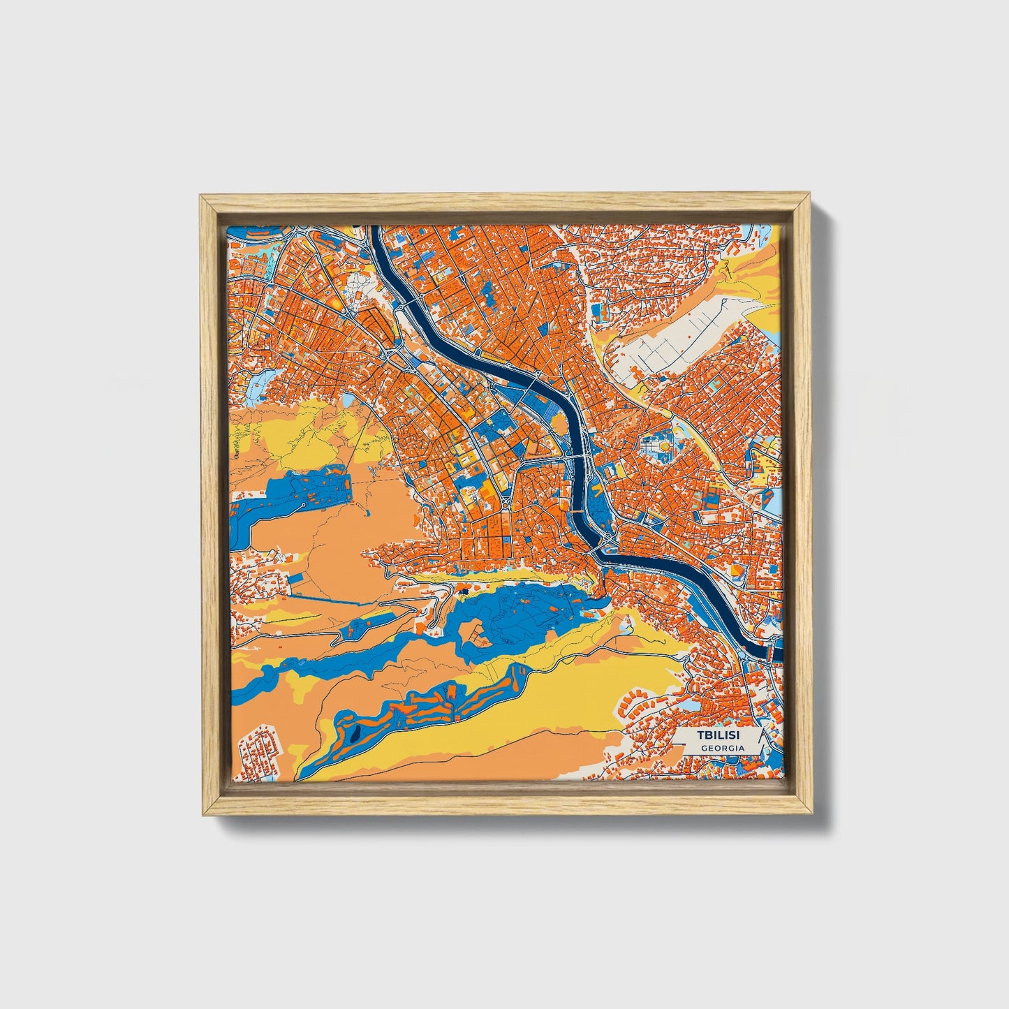 Tbilisi Georgia Colorful City Map Canvas Print • Natural Wooden Framed