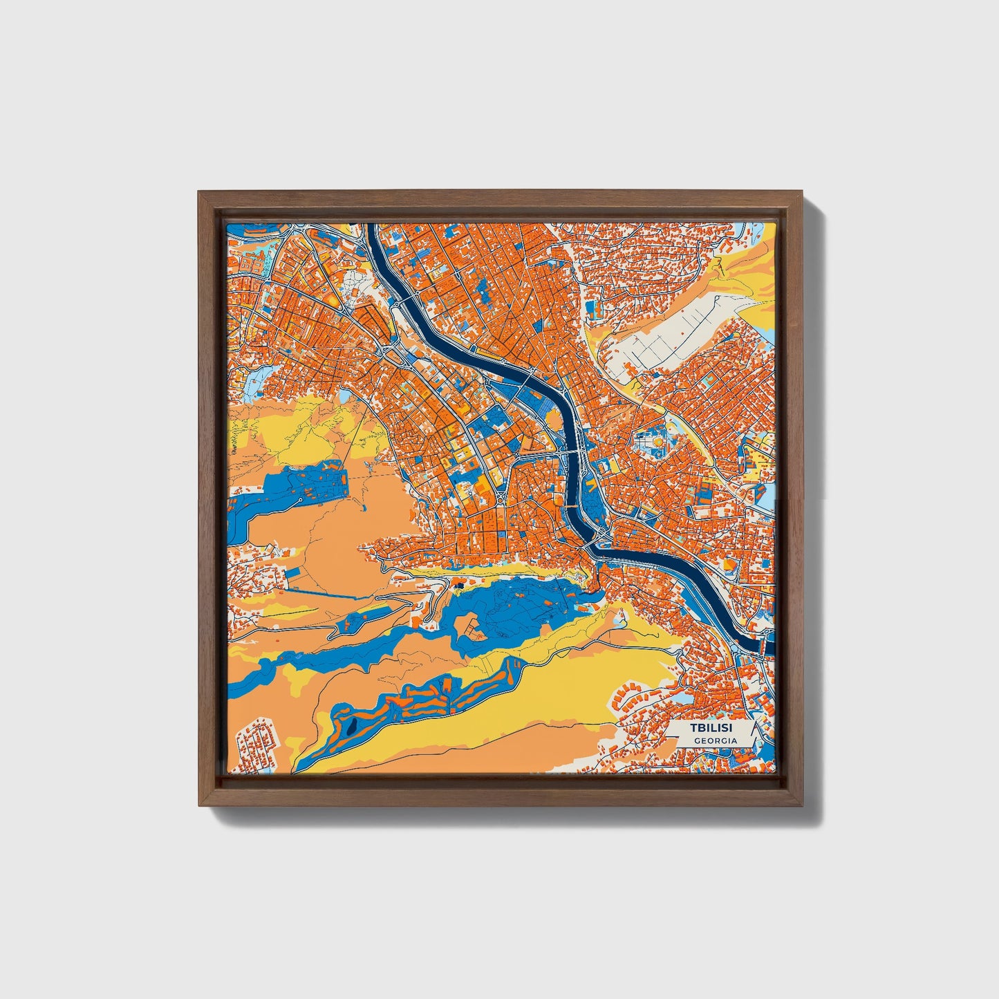 Tbilisi Georgia Colorful City Map Canvas Print • Dark Wooden Framed