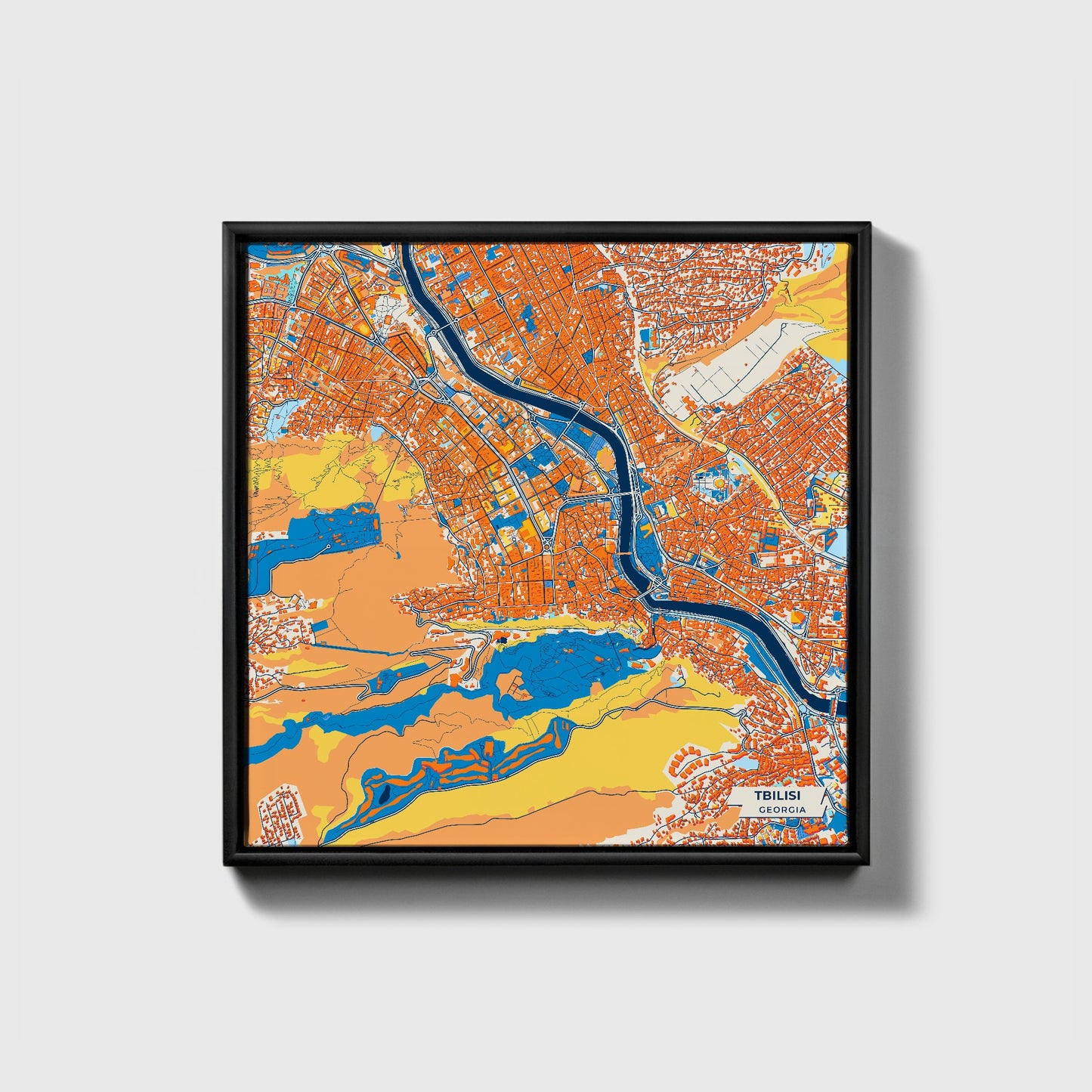 Tbilisi Georgia Colorful City Map Canvas Print • Black Framed