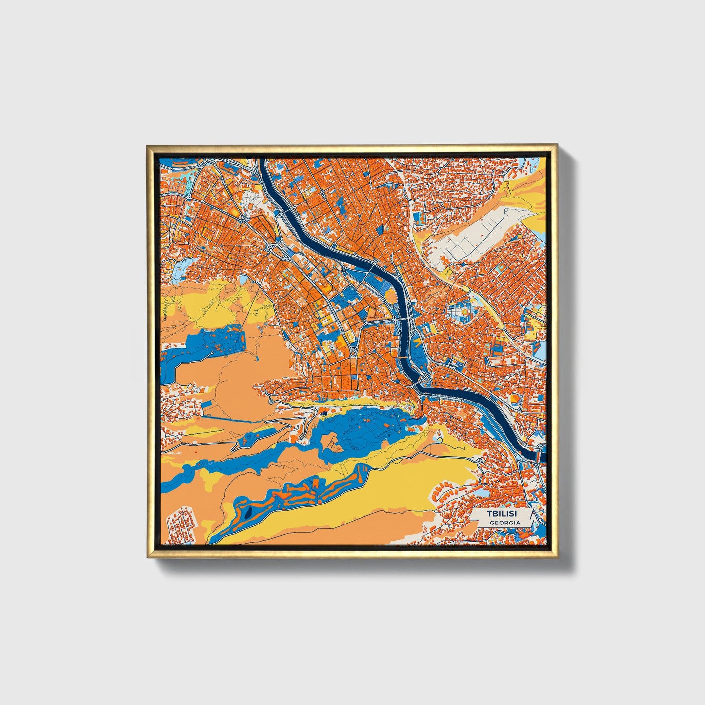 Tbilisi Georgia Colorful City Map Canvas Print • Gold Framed