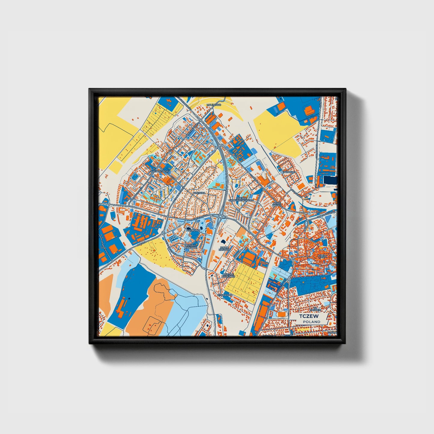 Tczew Poland Colorful City Map Canvas Print • Black Framed