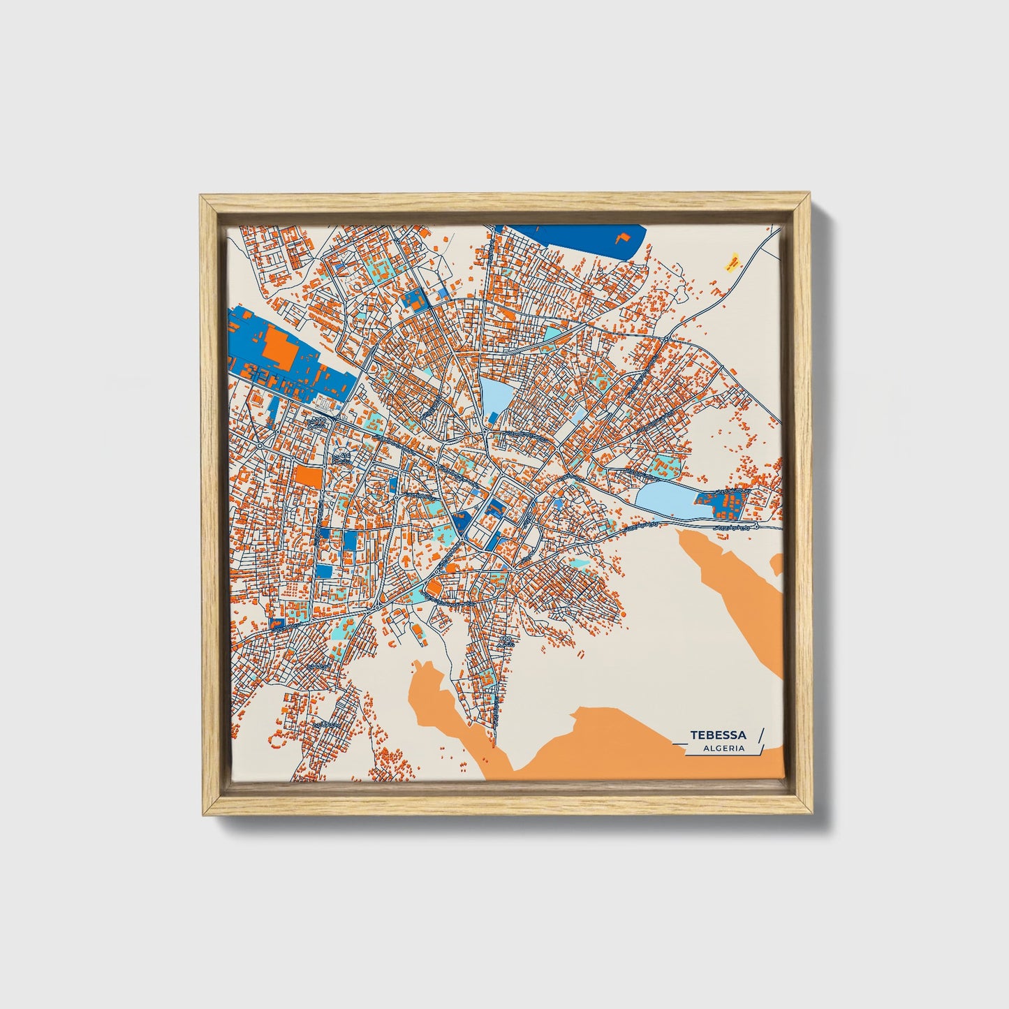 Tebessa Algeria Colorful City Map Canvas Print • Natural Wooden Framed