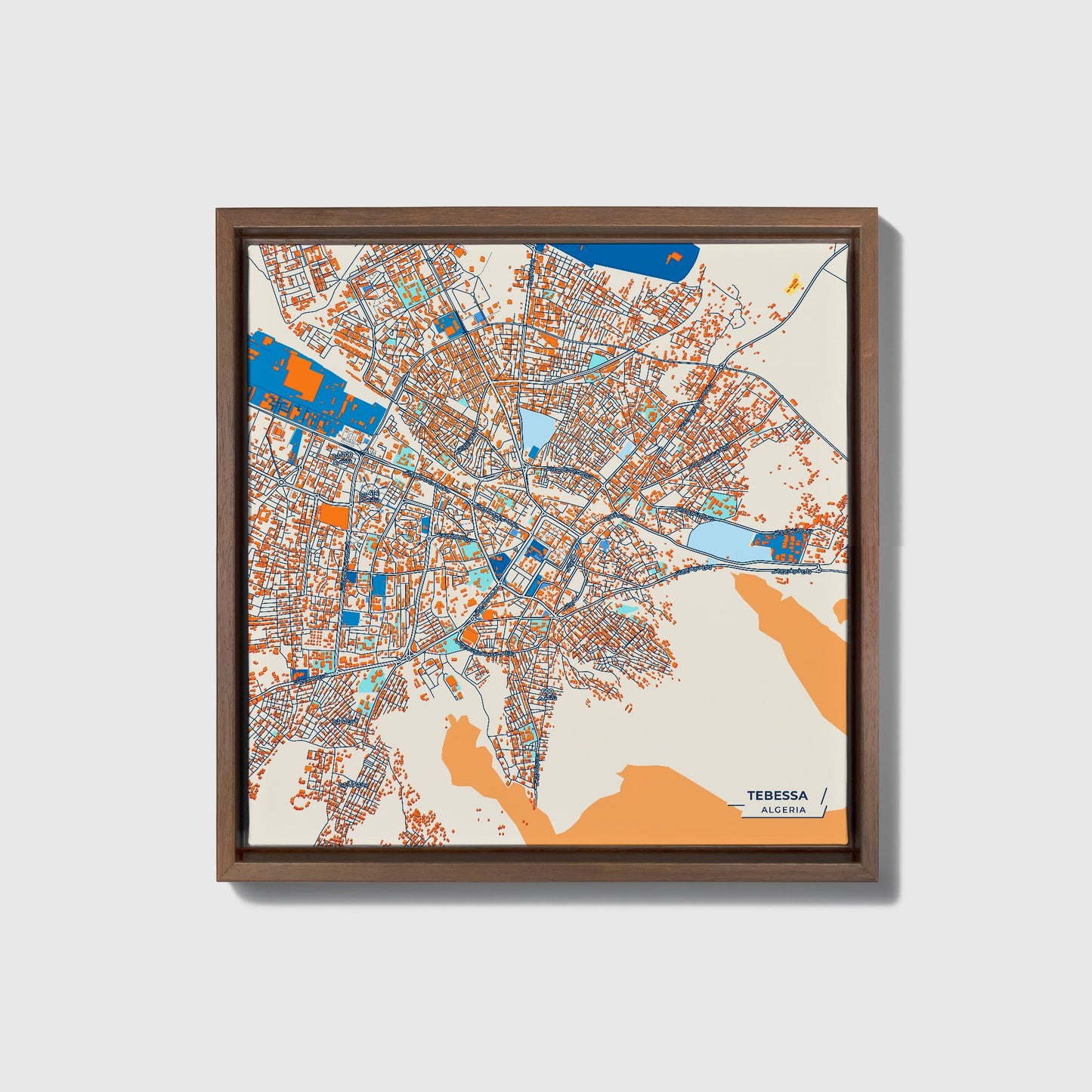 Tebessa Algeria Colorful City Map Canvas Print • Dark Wooden Framed
