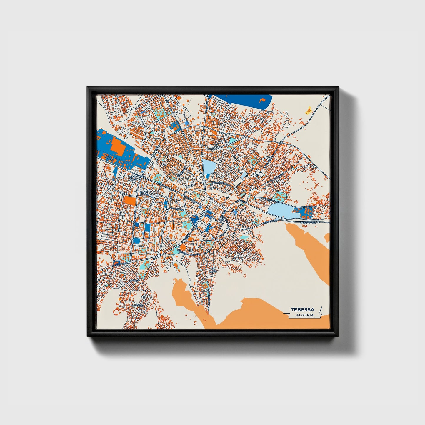 Tebessa Algeria Colorful City Map Canvas Print • Black Framed