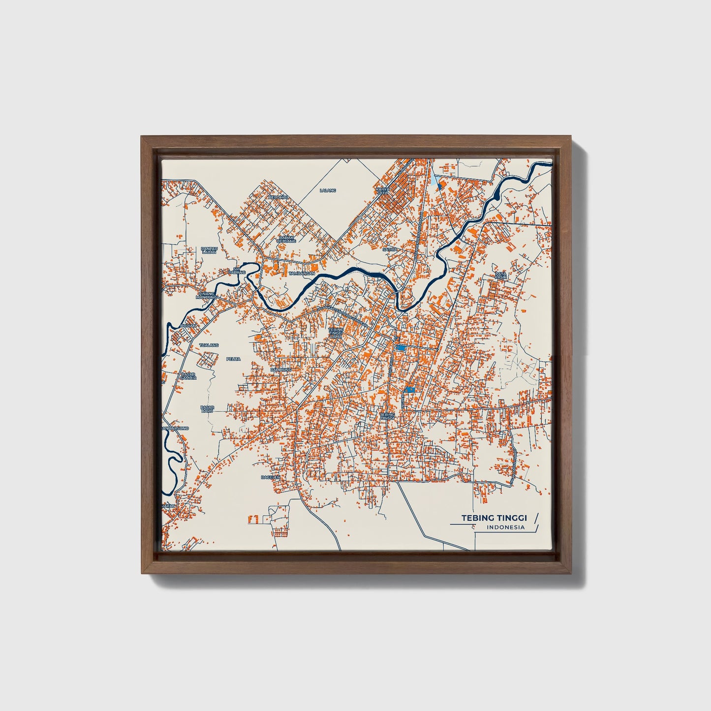 Tebing Tinggi Indonesia Colorful City Map Canvas Print • Dark Wooden Framed