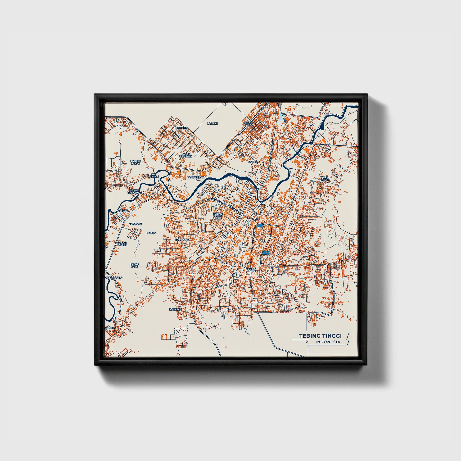 Tebing Tinggi Indonesia Colorful City Map Canvas Print • Black Framed