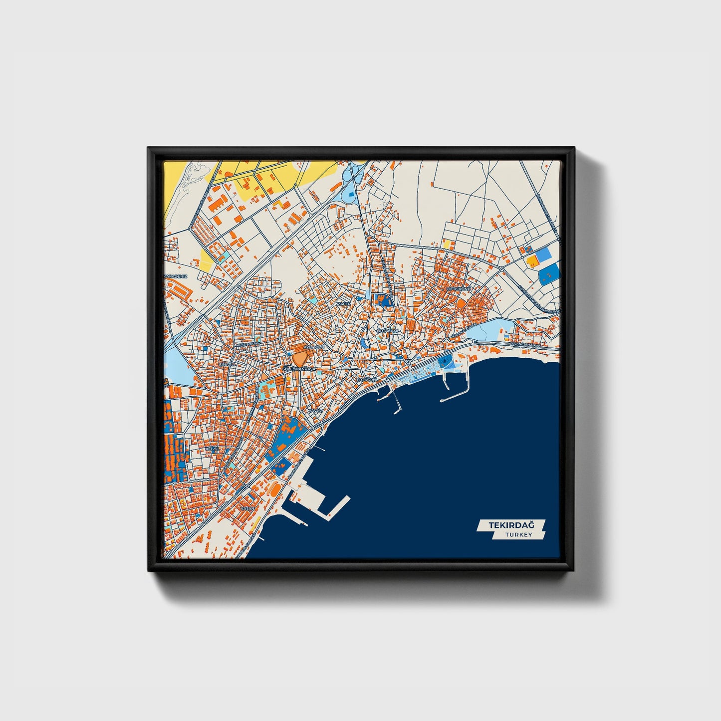 Teki̇rdağ Turkey Colorful City Map Canvas Print • Black Framed