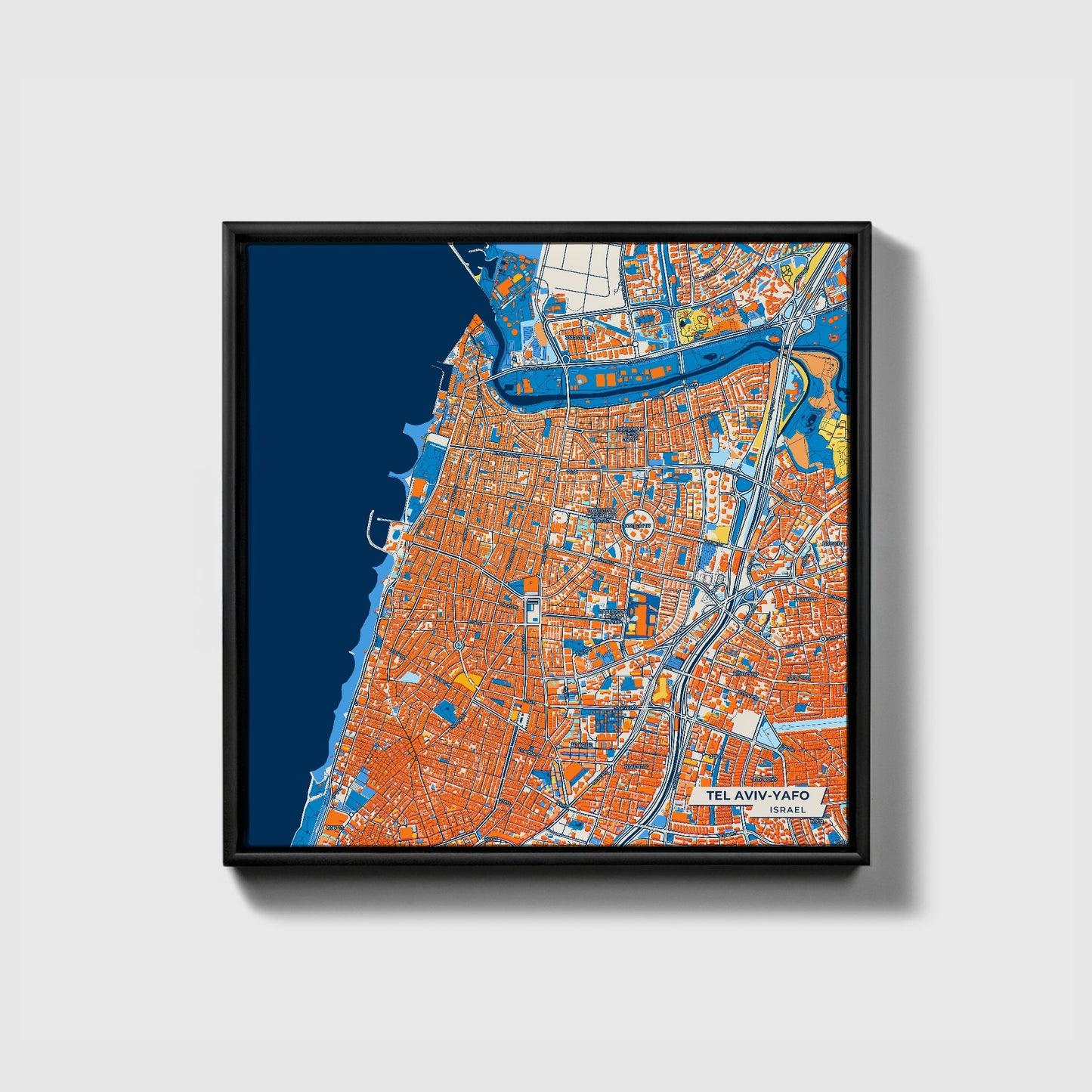 Tel Aviv-Yafo Israel Colorful City Map Canvas Print • Black Framed